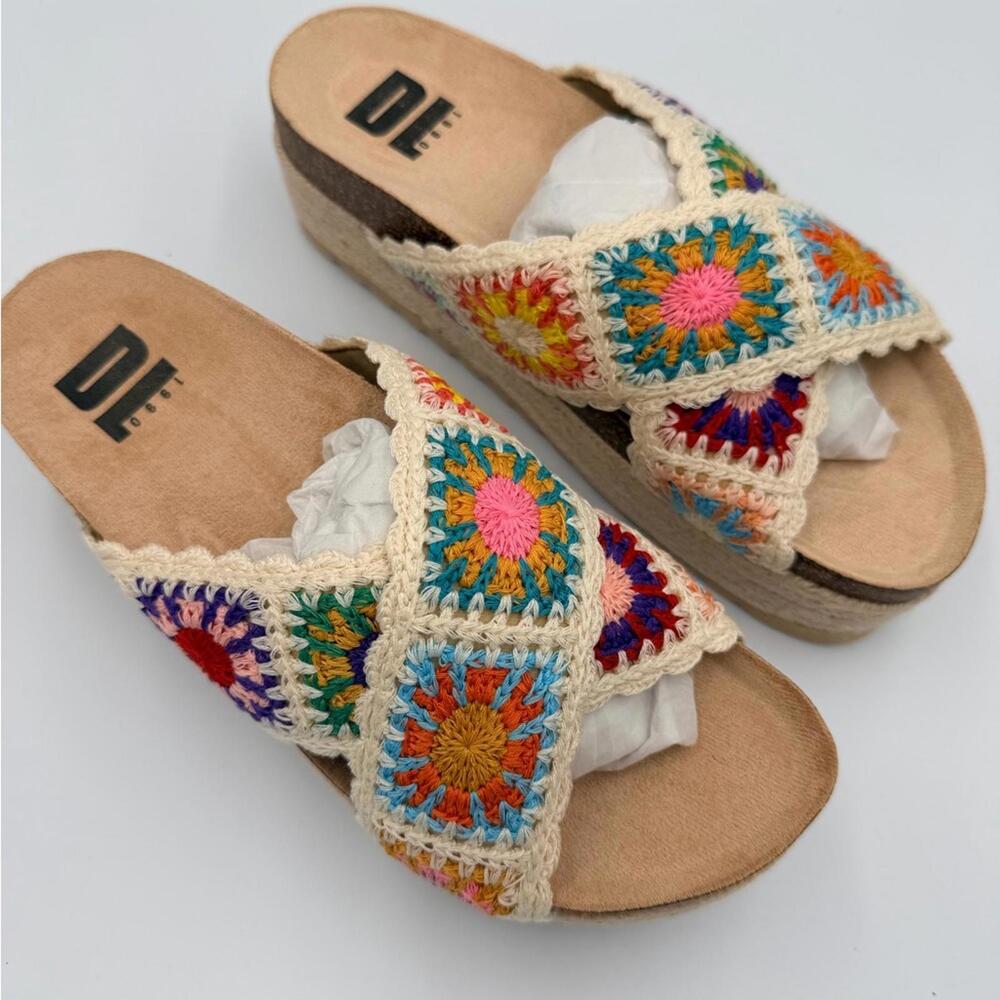 Lace Crochet Multi-Color Platform Slide Sandals for Women